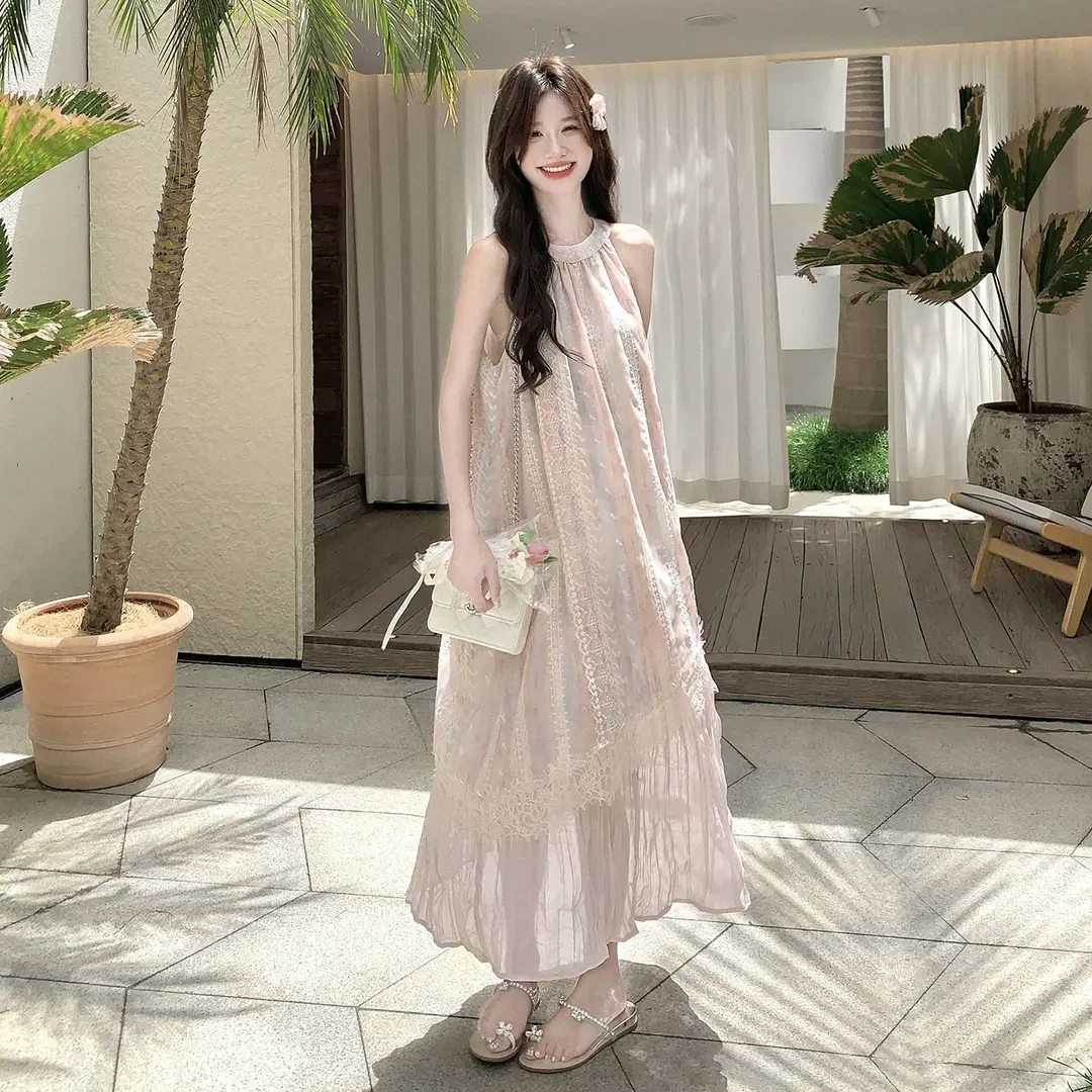 法式高级感重工无袖连衣裙女2025夏季新款减龄长裙独特超好看裙子