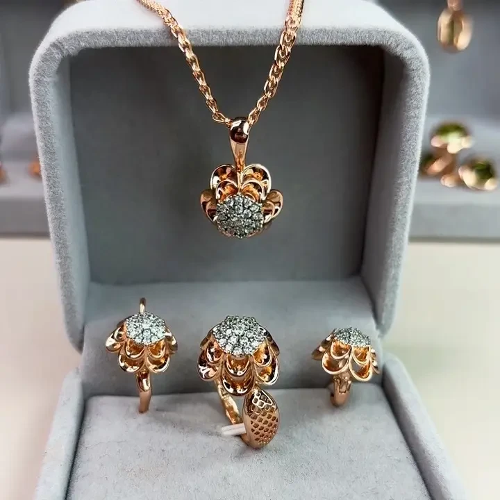 铜合金锆石耳饰 可爱款百搭风镀金耳环套装