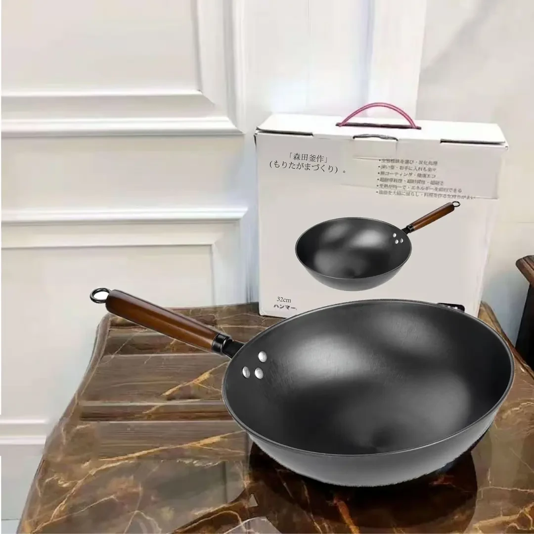 森田釜作 32cm铁锅煎锅家用炒锅老式铁锅电磁炉燃气灶通用