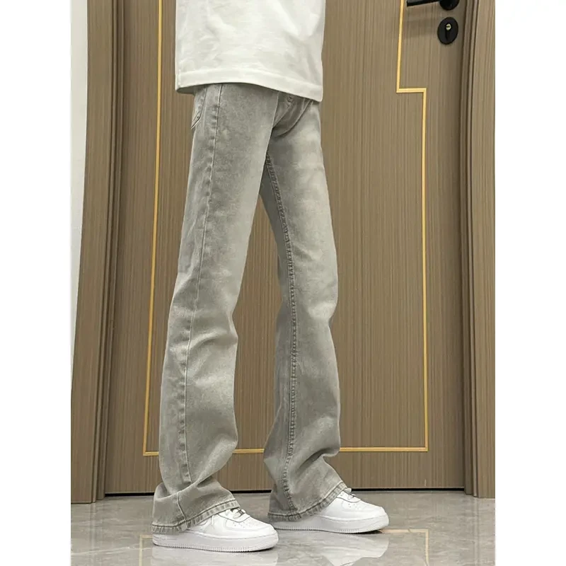 烟灰色高腰弯刀牛仔裤男夏季薄款美式vibe裤子显腿长zlayco牛仔裤
