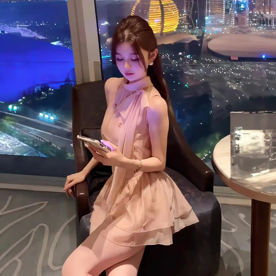 橘粉色蝴蝶结系带钉珠短裙套装2025年夏季新款温柔风气质两件套女