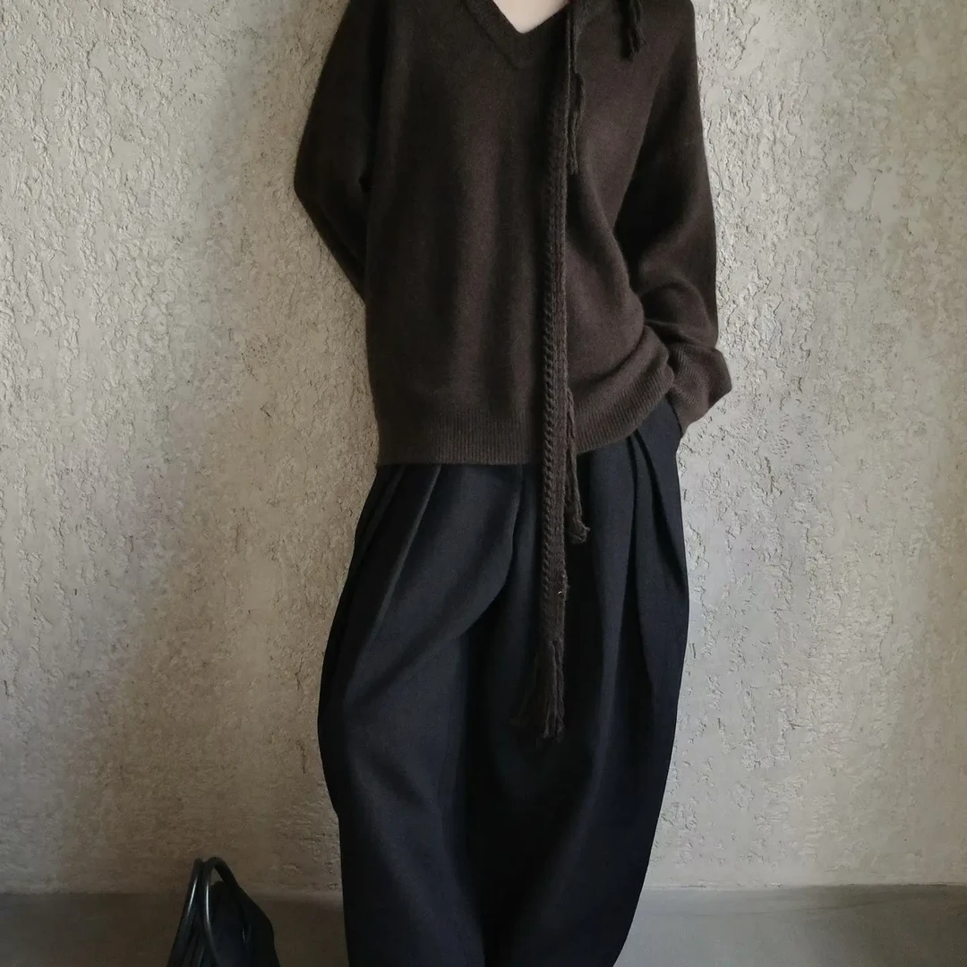 慵懒风宽松女落肩袖针织毛针织衫上衣针织衫套头时尚