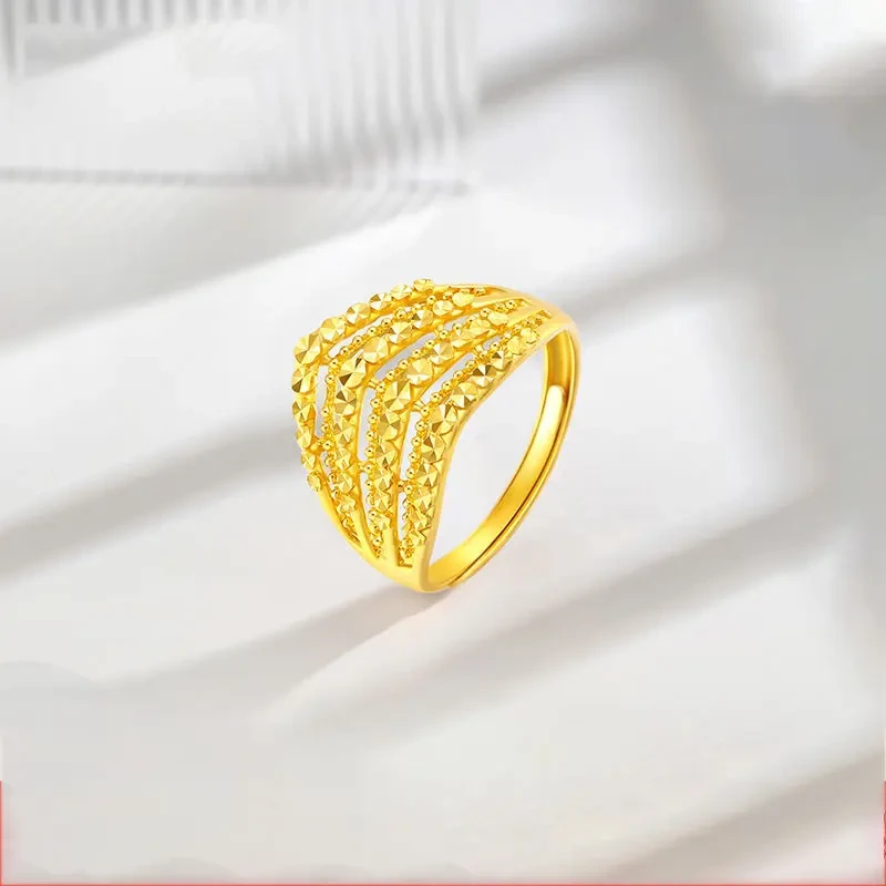 铜合金戒指 多圈奢华金色戒指女轻奢车花镂空立体指环小众高级感