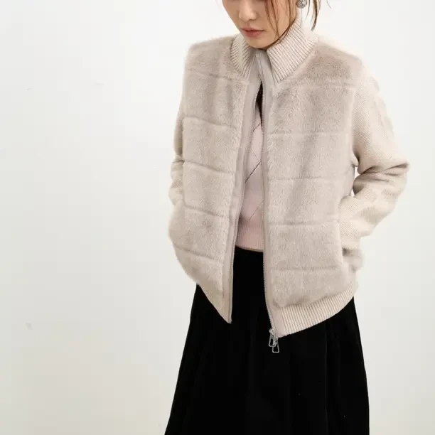 MOSSE ROOM「雪芙」拼接菠萝花定织鹅绒外套