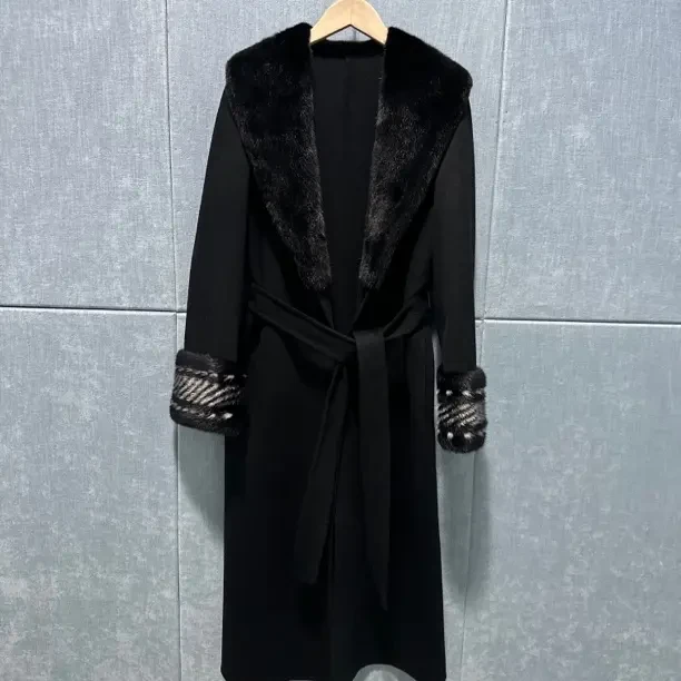 秋冬新款法式优雅水貂领加厚长款女士羊绒大衣