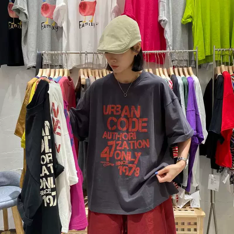 TY55510字母印花短袖T恤女夏大码韩版休闲宽松百搭简约纯棉圆领潮