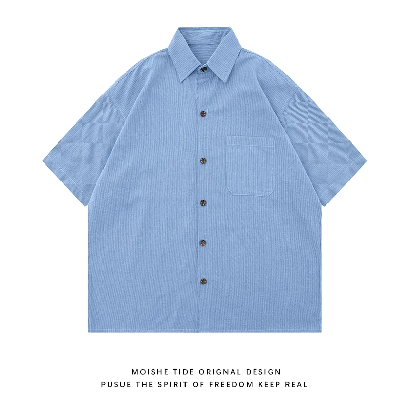 轻奢潮牌新款新款复古艺术生条纹短袖衬衫男女宽松夏季学院风衬