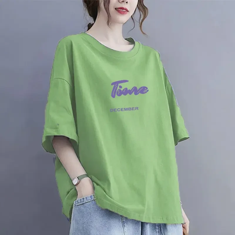 200斤大码夏季纯棉遮肚宽松短袖女宽松显瘦印花休闲百搭大码t恤女