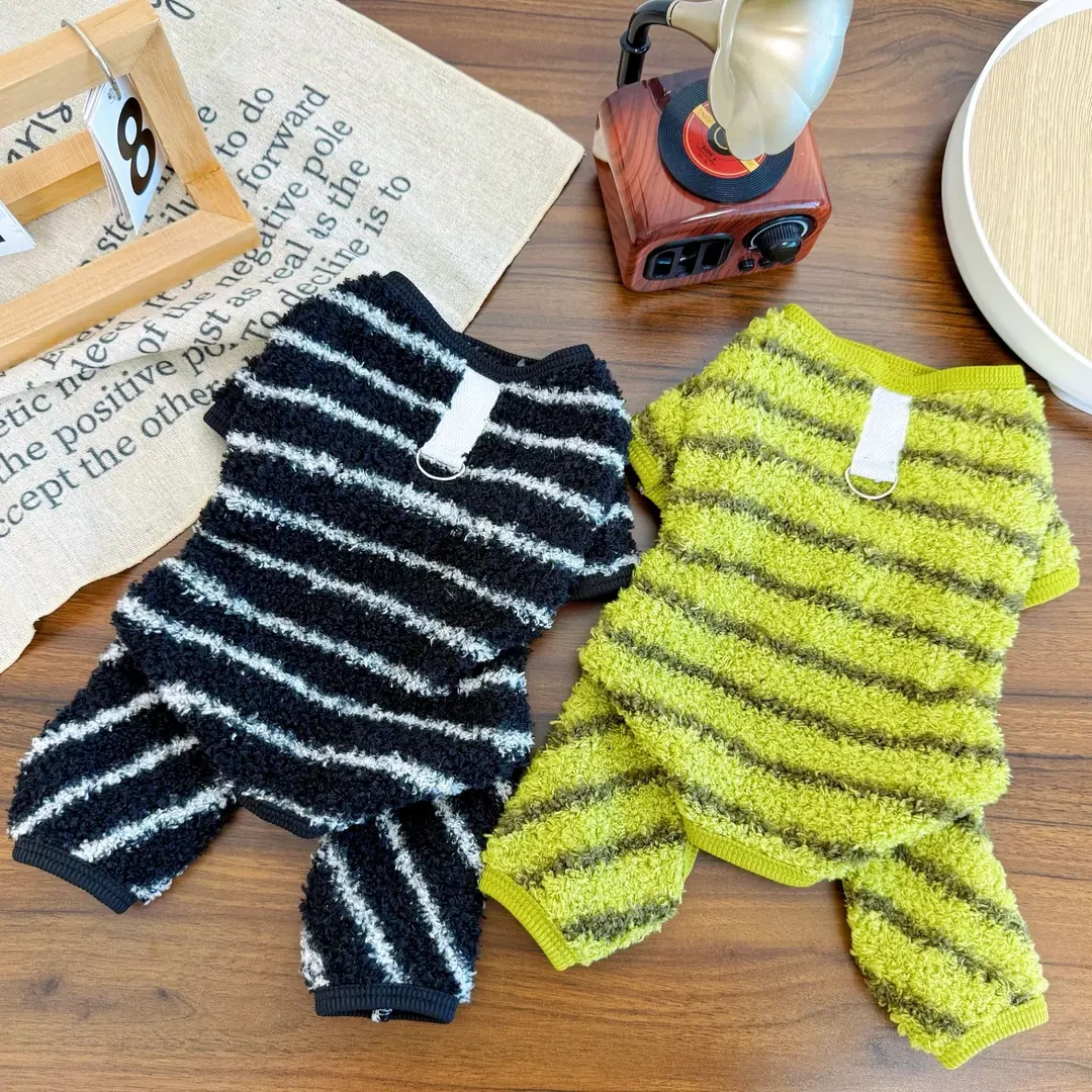 冬款加厚保暖宠物狗狗通用条纹毛四脚衣可外出牵引柯基比熊金毛s