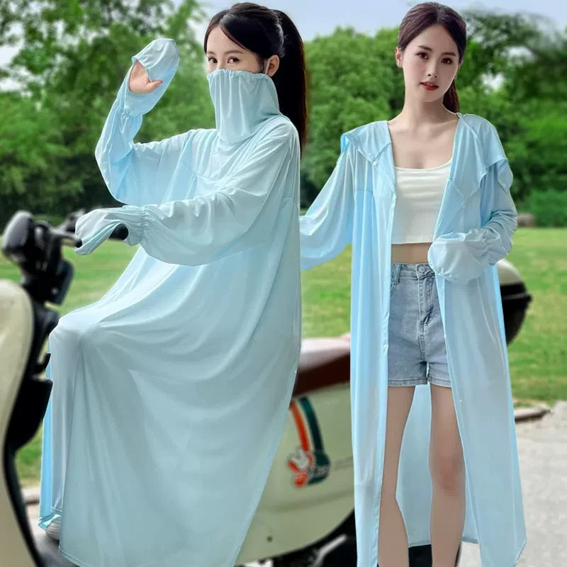 夏电动车衣中长款薄款骑车电瓶车护颈宽松隔热外穿防黑女