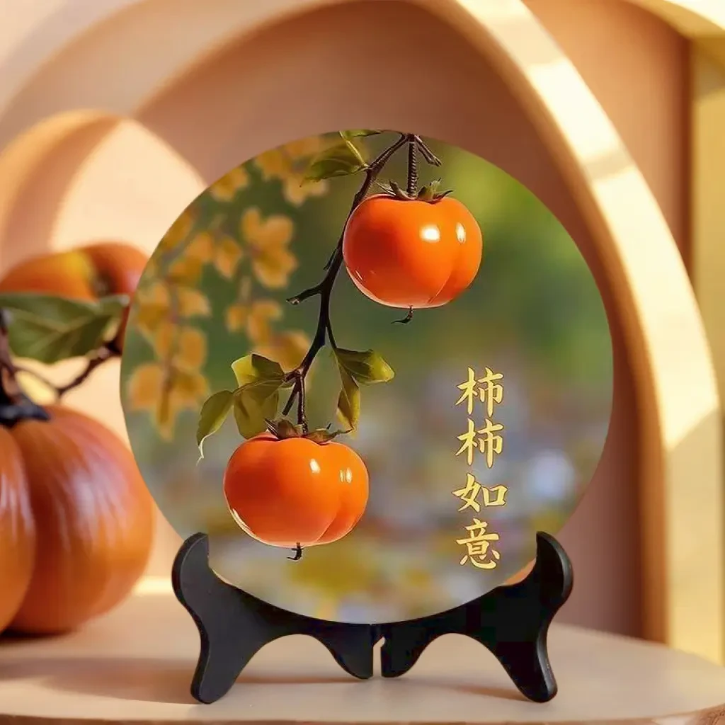 办公室玄关摆台酒柜酒柜摆台装饰摆件创意柿柿如意摆件家居相框