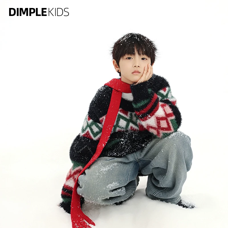 高甜梨涡童装男童圣诞毛衣秋冬季打底衫儿童针织衫241203BS