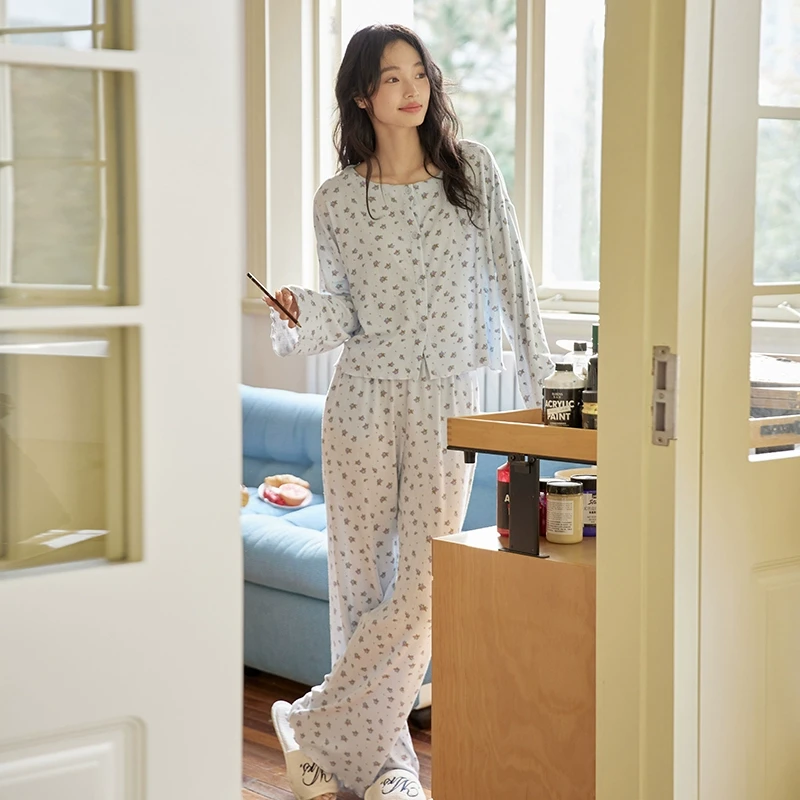 微醺小姐睡衣女套春秋款2025新款秋季可外穿碎花开衫亲肤家居服