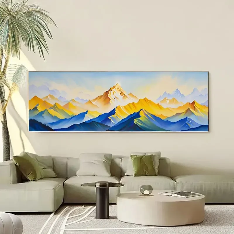 日照金山︱背靠金山高级客厅沙发手工油画铝合金沙发背景墙