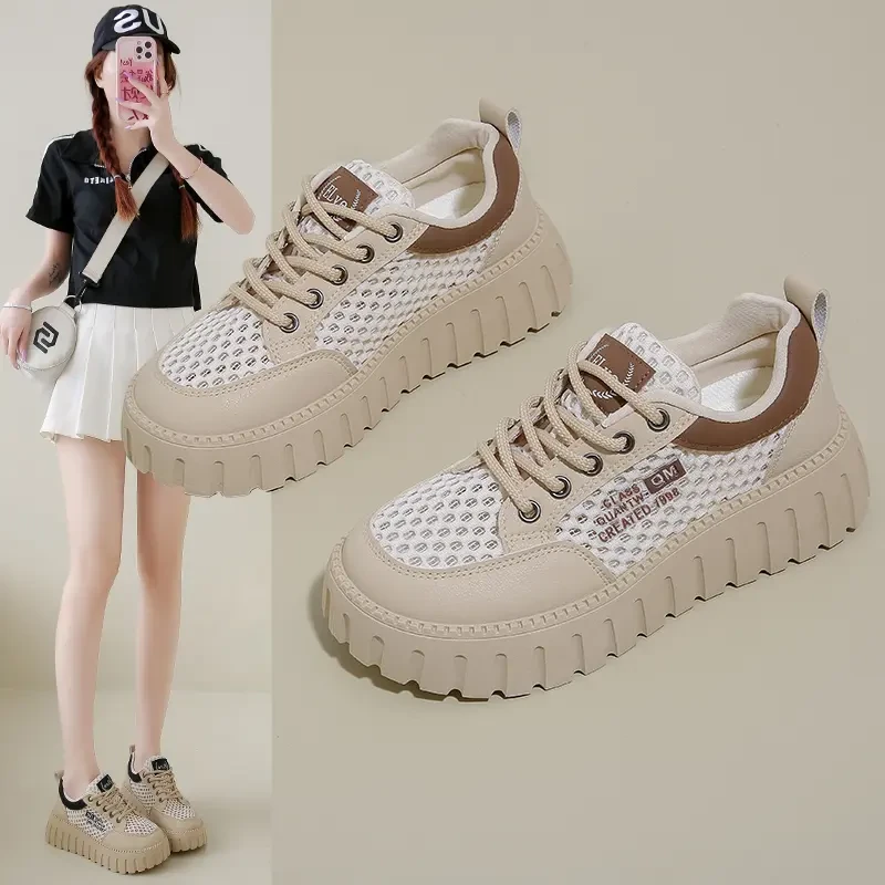厚底板鞋女2025新款网面透气夏季小众百搭运动小白鞋爆款休闲网鞋