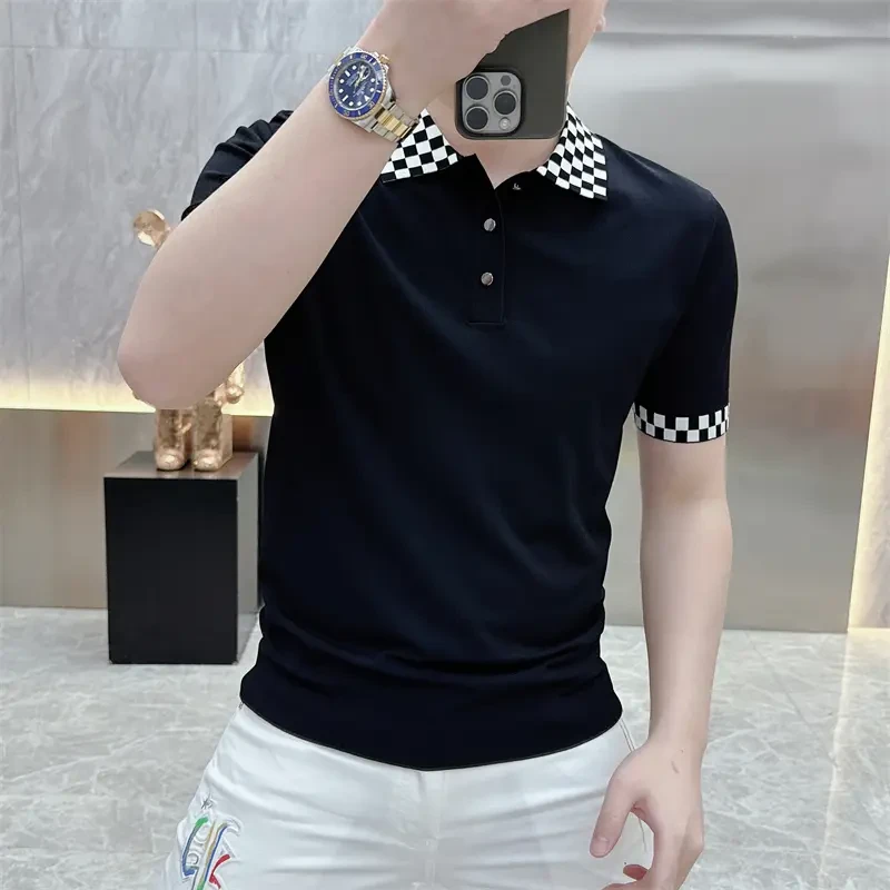 高档欧货男士polo衫百搭修身夏季短袖T恤翻领针织轻奢休闲半袖潮t