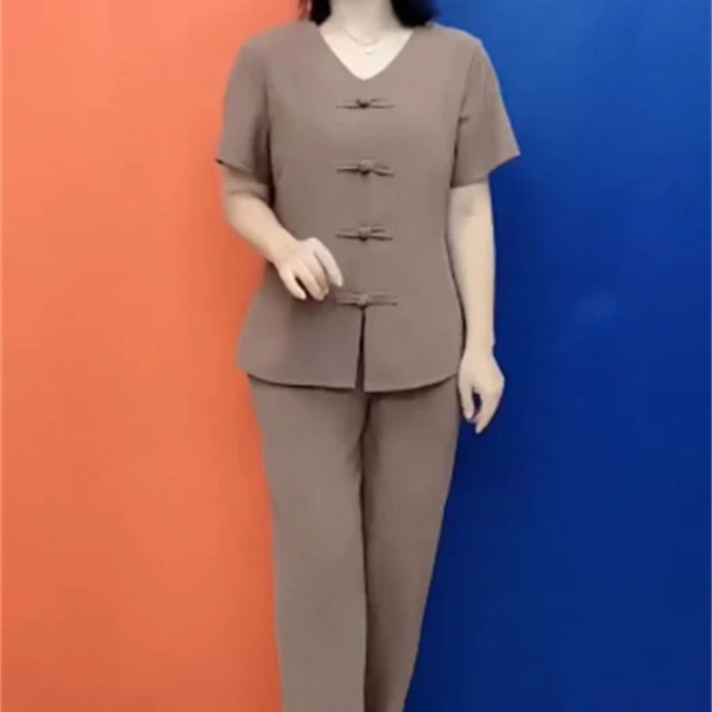 中老年盘扣复古套装女宽松遮肚显瘦清凉透气百搭休闲气质两件套女