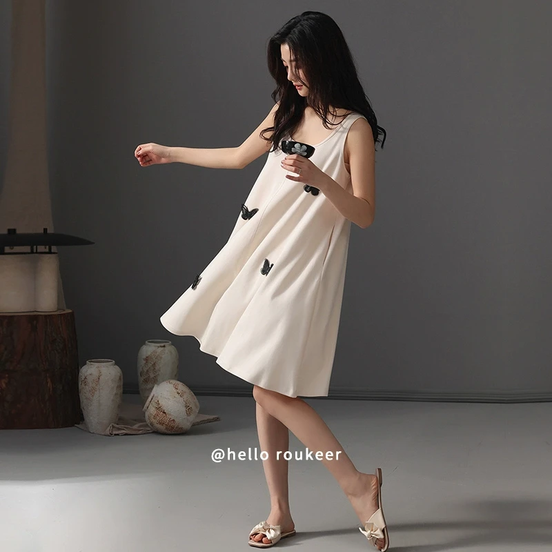 带胸垫睡裙女款短裙夏季纯棉吊带背心无袖夏天大码女士睡衣25新款