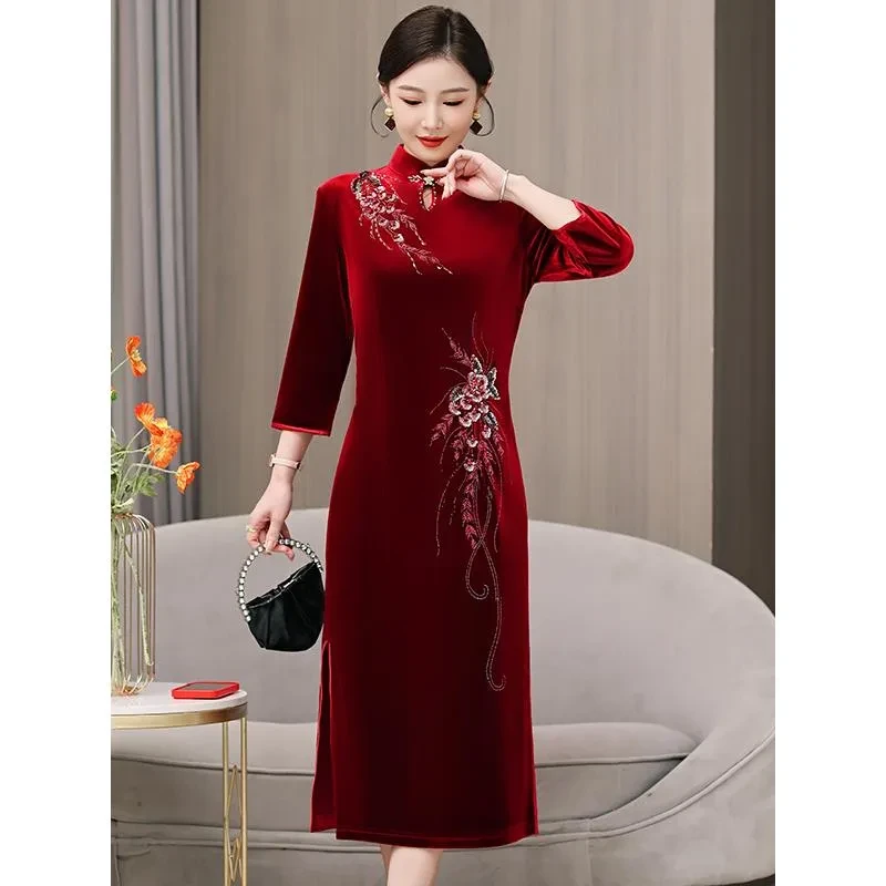 喜婆婆婚宴装平时可穿喜妈妈婚礼礼服高端结婚喜服旗袍气质年轻款