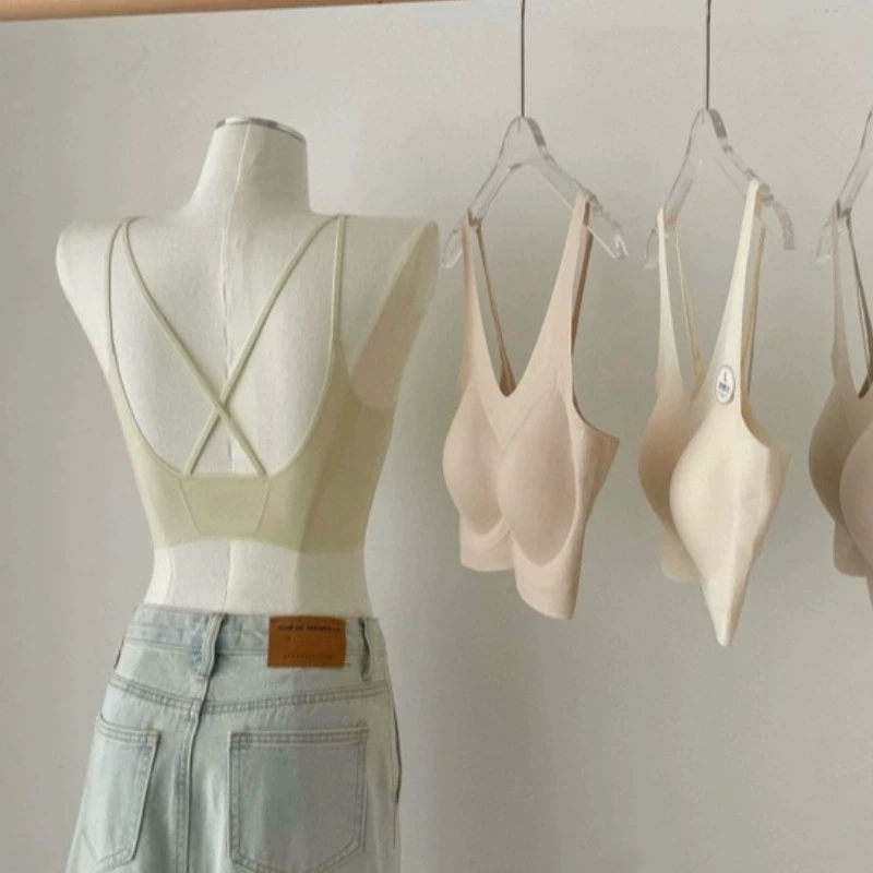 云感无痕交叉美背内衣女夏薄款冰皮果冻条软支撑舒适背心式文罩