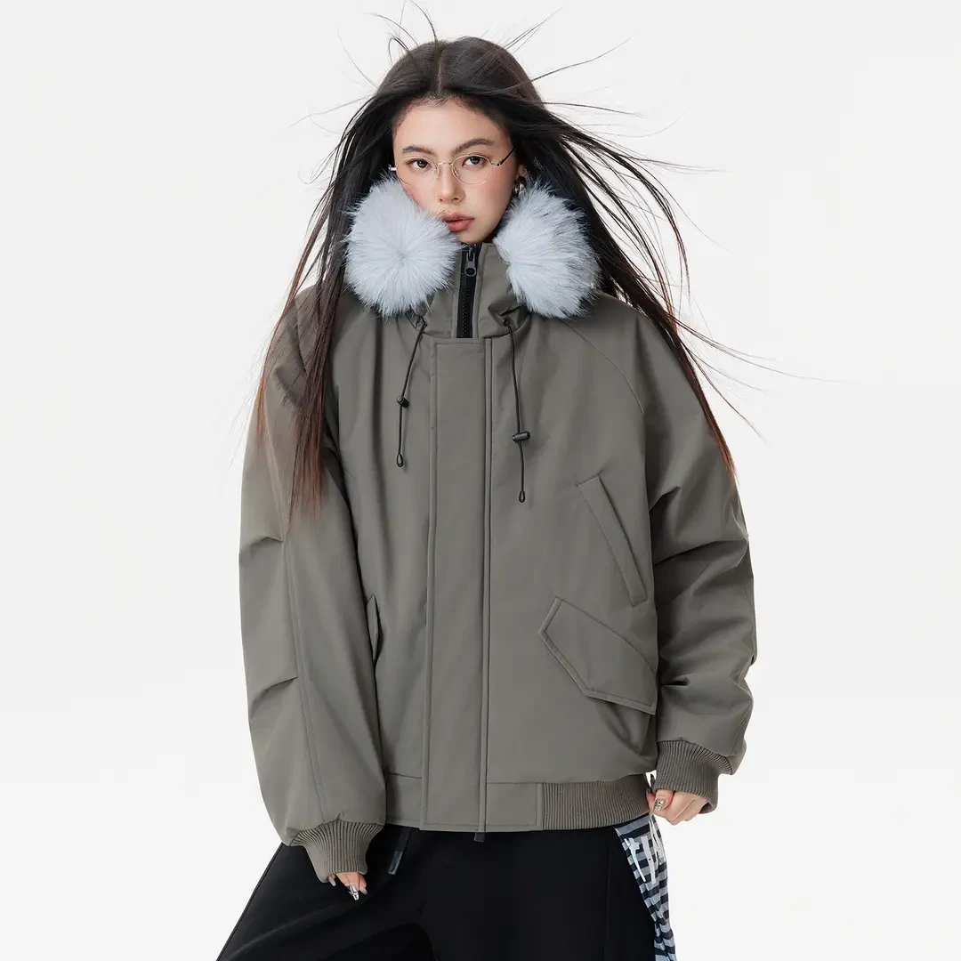 潮牌大口袋设计加厚压缩空气棉座山雕可拆大毛领派克棉服男女同款