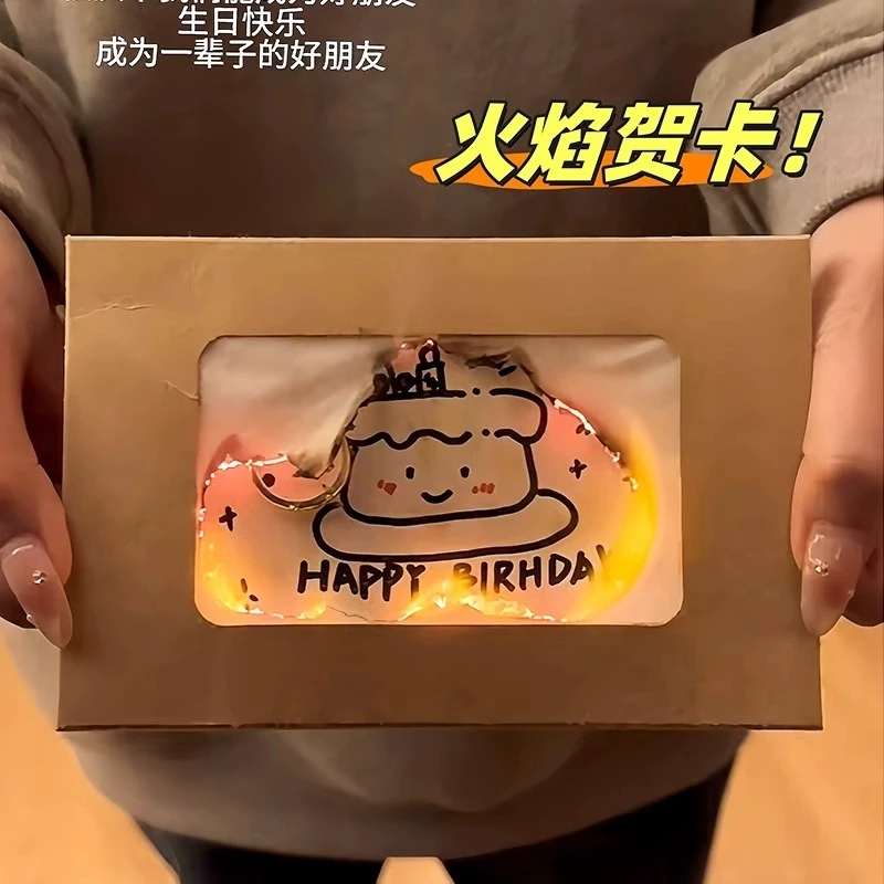 火焰燃烧贺卡信封卡片带火柴手工diy制作材料包信纸生日心意卡片