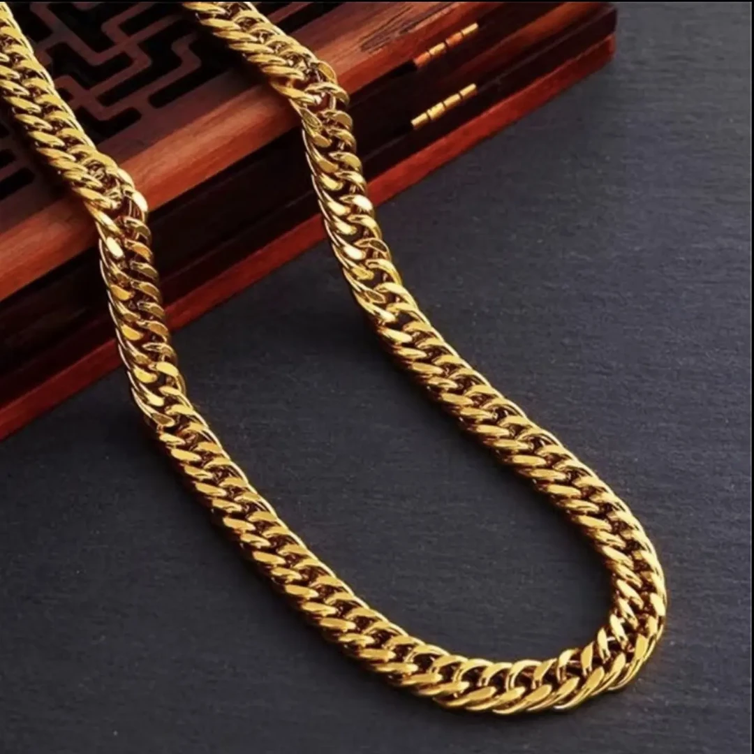 铜合金项链 铜合金 项链扁平车花立体纹路重金属潮男个性时尚饰品