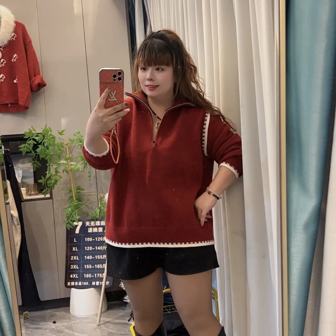 3856《订制年款》超级好看大码半拉链立领宽松显瘦气质毛衣