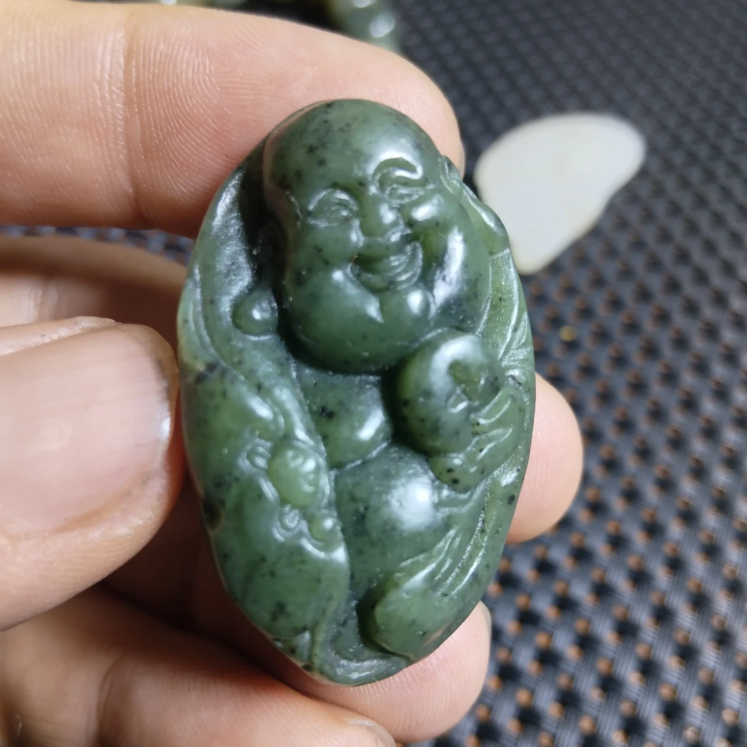 和田碧玉佛公男女同款玉挂件