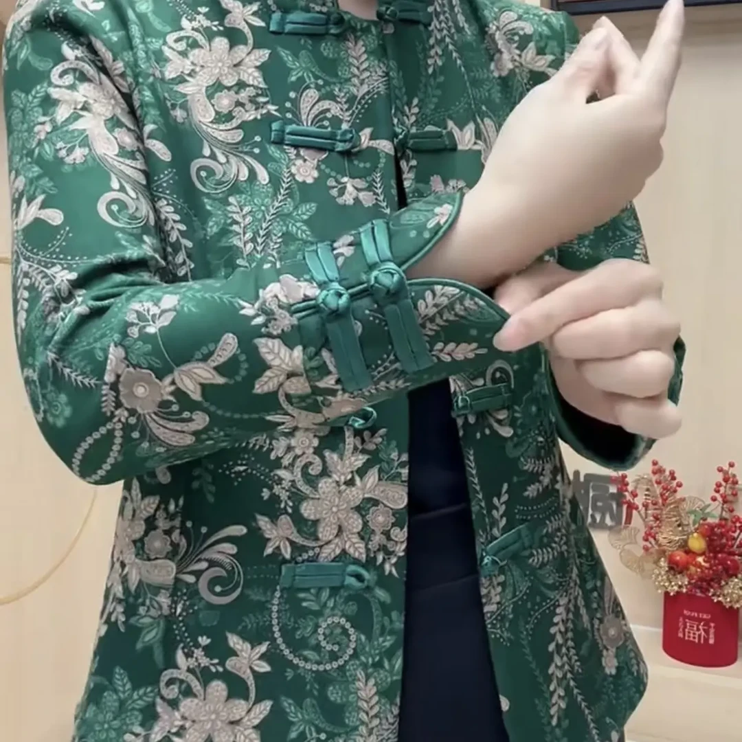 秋冬新品加绒开衫金钱花新中式小衫