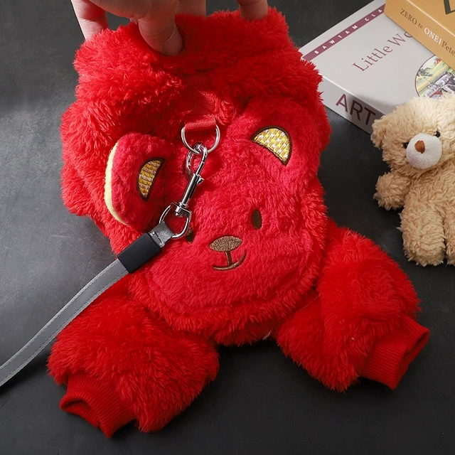 狗狗四脚衣秋冬保暖款红色熊头衣服宠物通用2025新款加厚新年冬装