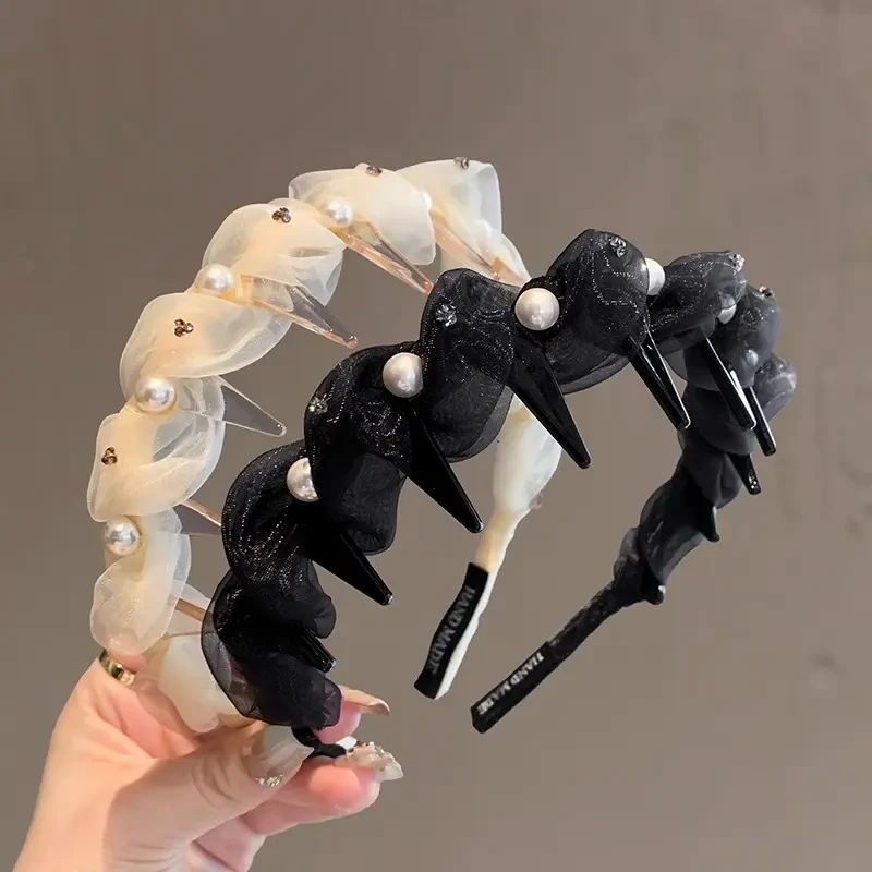 法国LastKiss网纱珍珠发箍女高颅顶轻奢洋气时尚通勤2025新款头箍