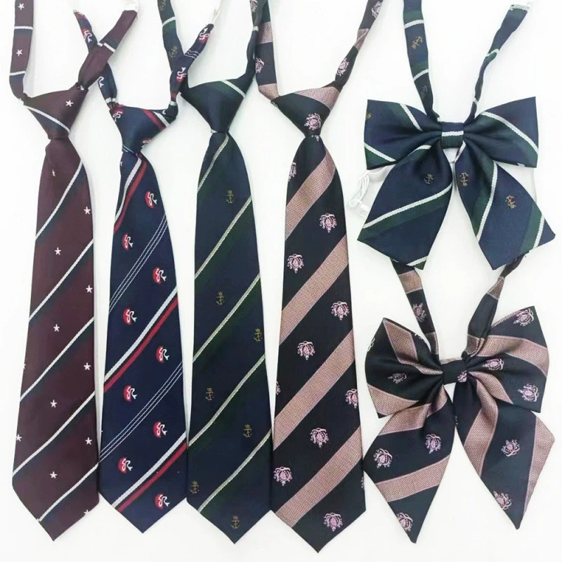 直销JK领带领结女提花色织 新款学院风免打领带羽根平角领结