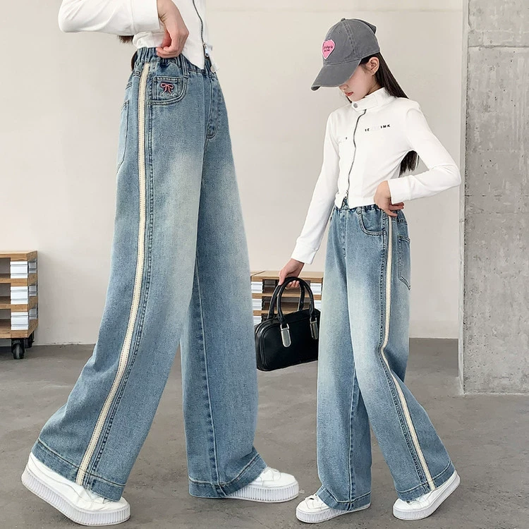 女童牛仔裤2025春季新款裤子大童直筒长裤韩版洋气宽松休闲阔腿裤