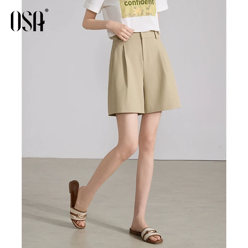 OSA/欧莎 高腰宽松西装休闲裤女通勤百搭遮胯显瘦短裤S125B52007