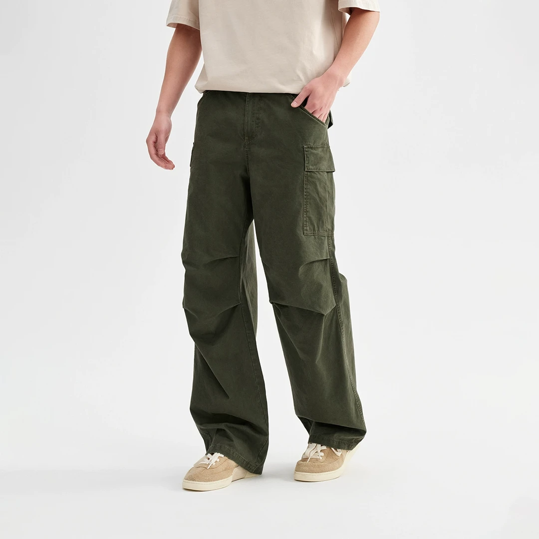 CHINISM赤尘 膝部双褶工装裤男2025夏季纯棉酵洗伞兵裤男士休闲裤