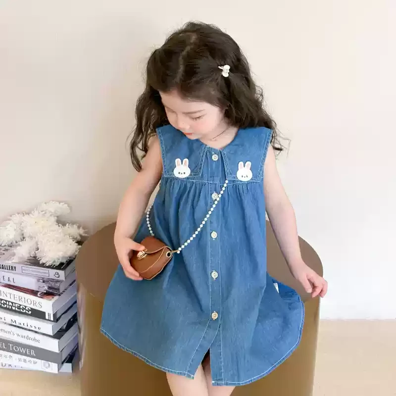 女童夏季连衣裙2025新款儿童公主裙小女孩牛仔裙洋气宝宝背心裙子