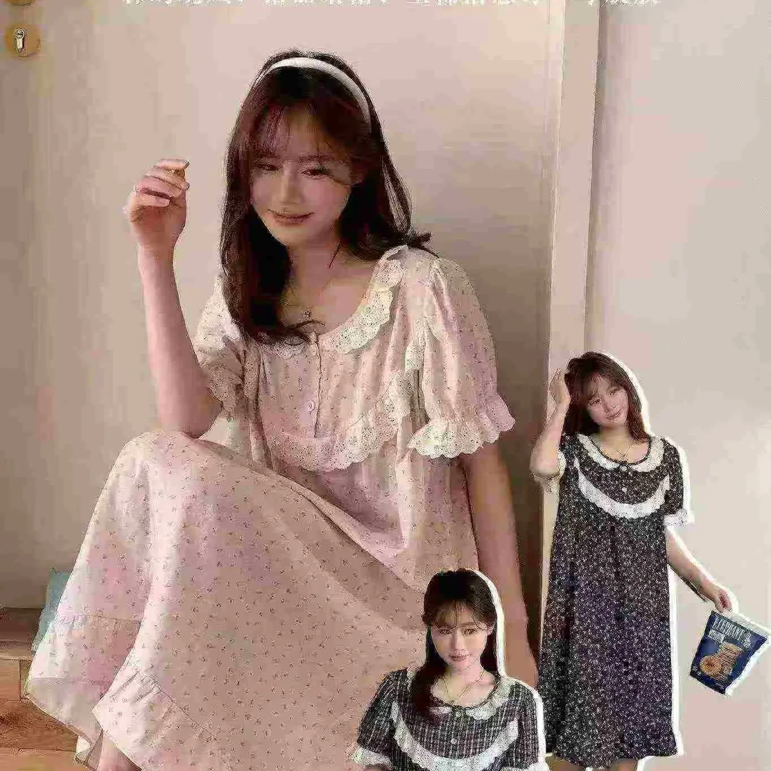 1176夏季新款带胸垫洛丽塔风女士可外穿短袖睡裙家居服