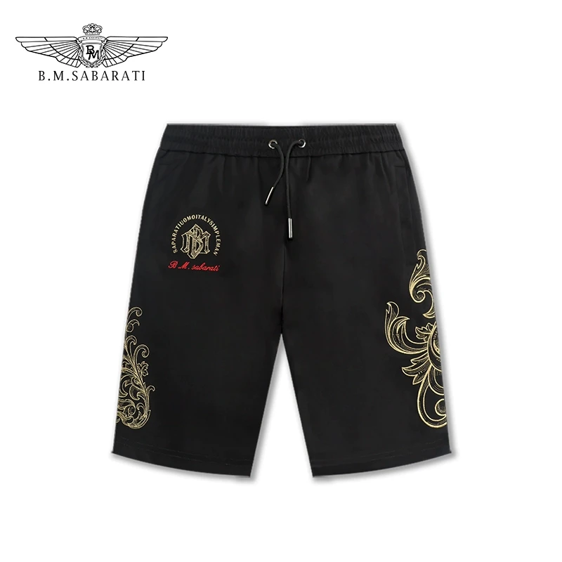 BM.SABARATI 男装2024夏季金线凤凰刺绣轻奢抽绳堡马棉短裤R