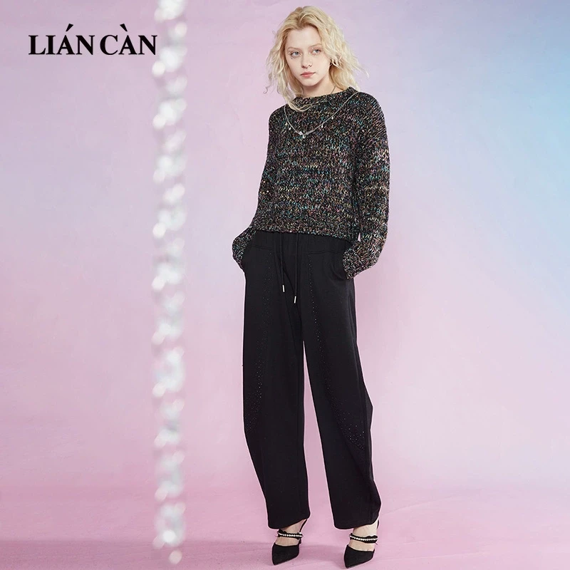 莲灿有美裤子女秋冬阔腿裤2025小个子直筒宽松纯色卫裤71VF158002