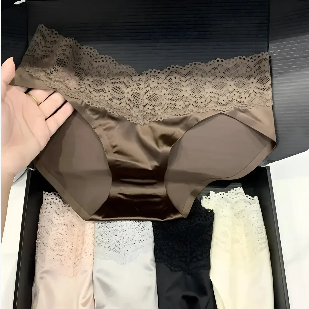 欧美性感轻奢纯欲无痕女士女款内裤绸缎内裤女薄款纯色三角裤蕾丝