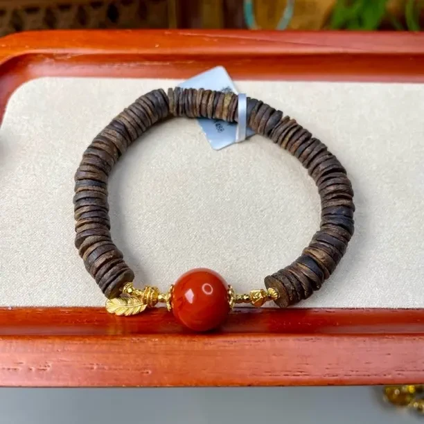 沉香沉香奇楠沉香片珠搭配南红单圈手串散珠DIY