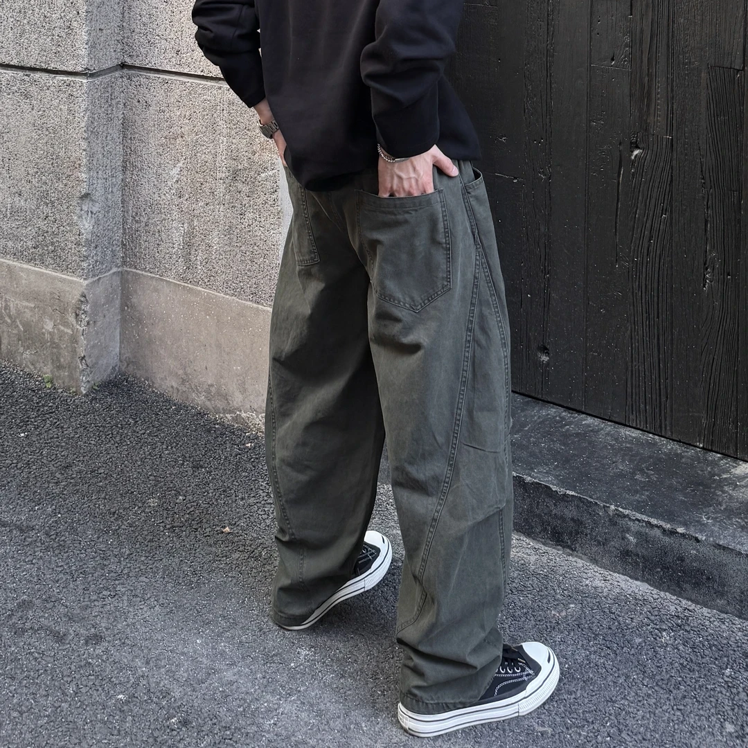 LIGGICC25ss秋季街头休闲裤工装宽松裤子男士洗水手感棉直筒长裤
