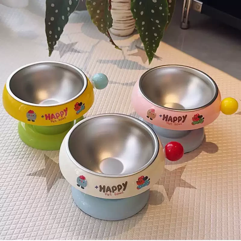 猫碗猫咪饭碗喝水碗粮碗保护颈椎猫食盆不锈钢狗碗不易打翻FFF