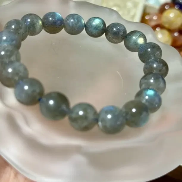 天然手串灰月光单圈显白冷色调灰色蓝光百搭素圈