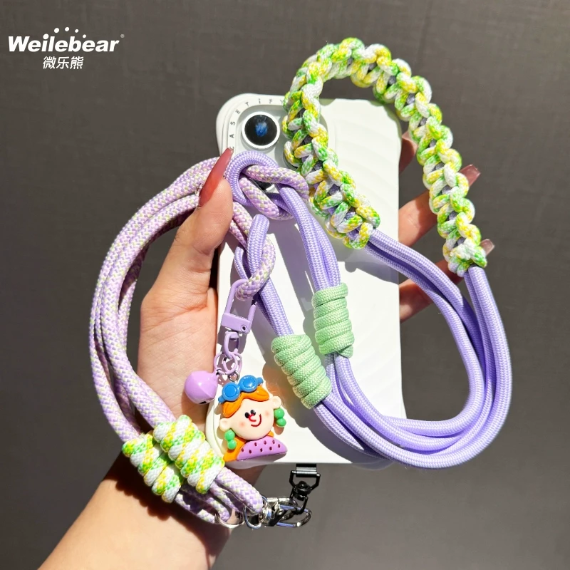 网红创意女孩手机挂绳斜挎可背多巴胺编织相机吊绳户外防丢手机链