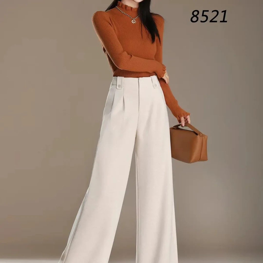 1604秋季新款高腰显瘦醋酸绵垂感阔腿裤休闲百搭8521