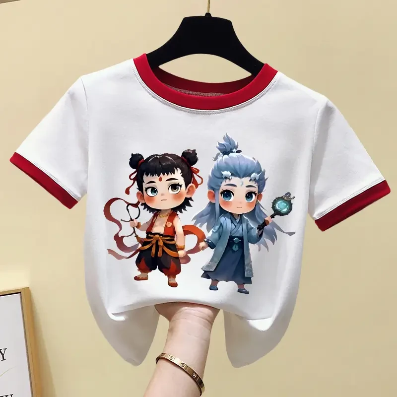 哪吒敖丙短袖夏季宽松百搭透气男童女童中大童T恤双拼色洋气上衣