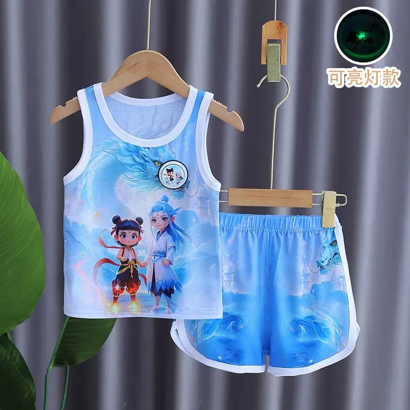 儿童套装背心夏季无袖短裤透气薄款运动速干衣大童篮球服奥特曼球