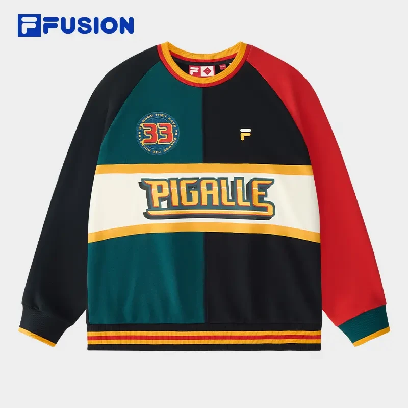 FILA斐乐正品男装春季宽松拼接撞色休闲百搭针织套头衫T11M518202